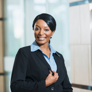 Professional woman in navy blazer